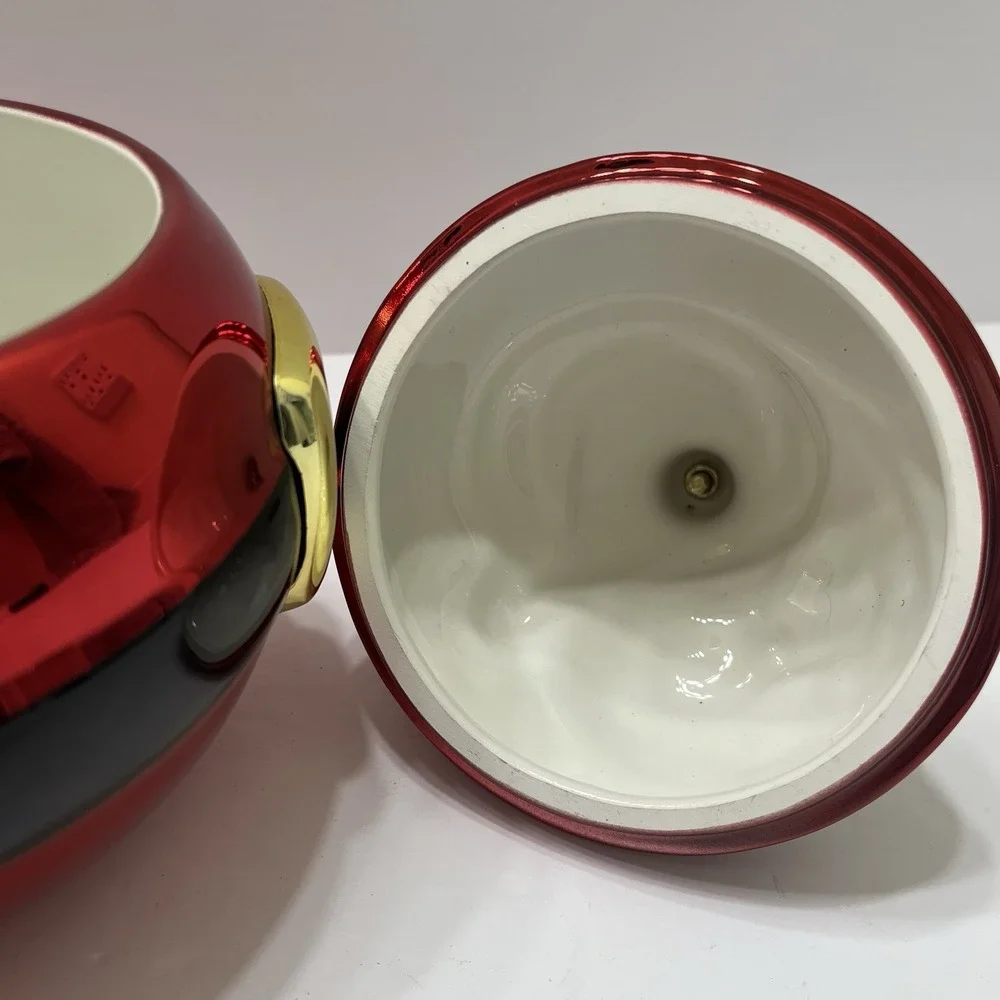 Christmas Santa Cookie Jar Ornament Shaped With Lid Round Red 8.5
